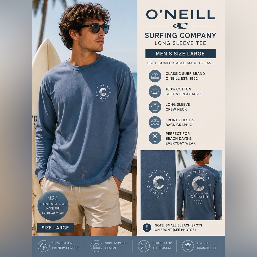O’Neill Long Sleeve Tee Surfing Company Graphic Blue Men’s Large